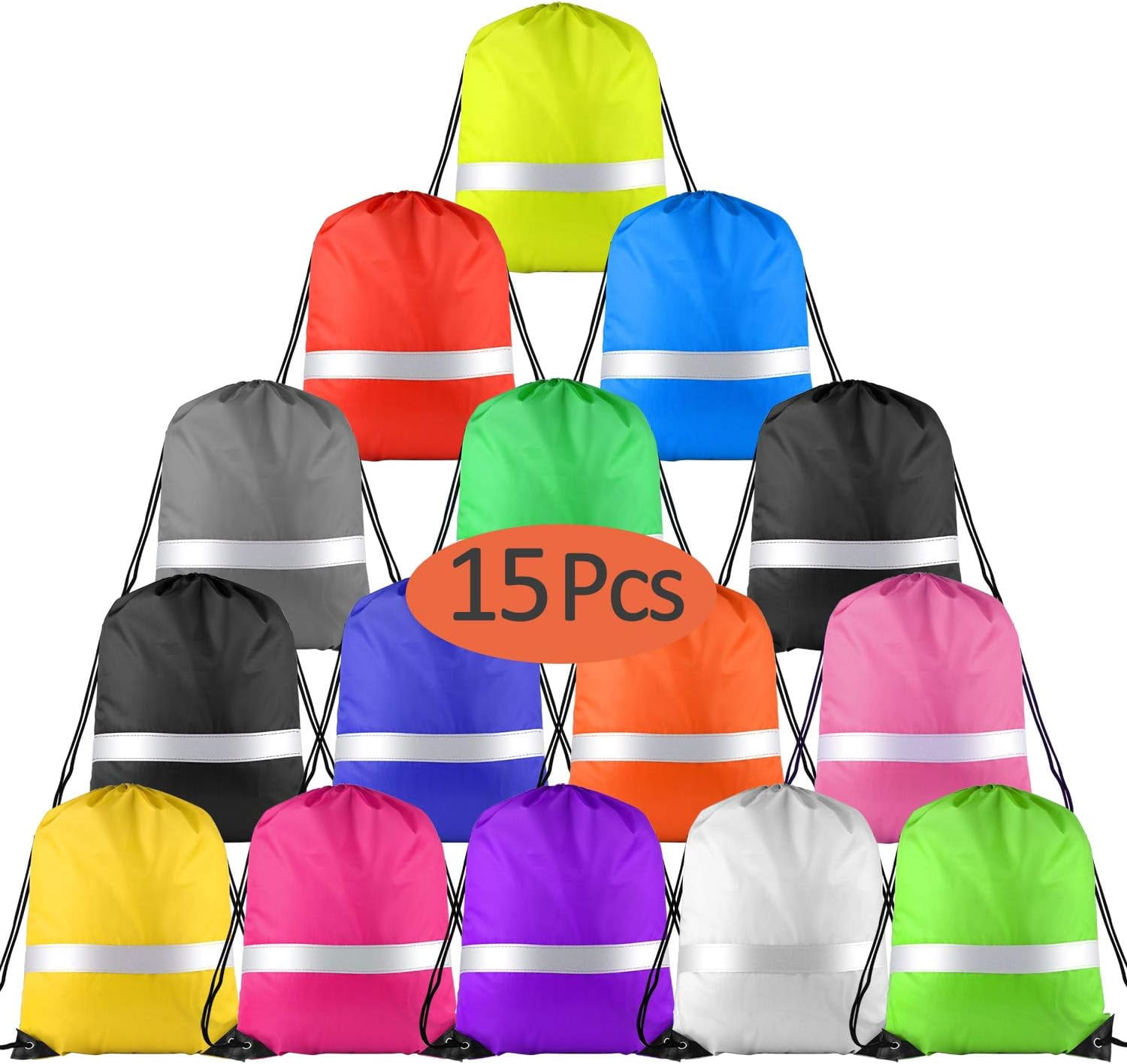 15 Pack Drawstring Backpack Bag Bulk Reflective Backpack String Bags ...