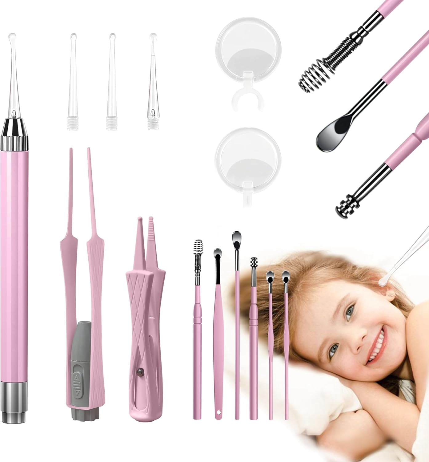 Ear Spring Tools 15 Pack Ear Wax Removal Tool Kit with Light - LED Ear Cleaning Kit, Ear ...
