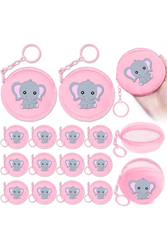 15 Pack Elephant Purse with Zipper ,Wallet Bag Party Favors for Elephant Birthday Party Decoration, Themed Shower,School Carnival Rewards,Travel,Classroom Prize