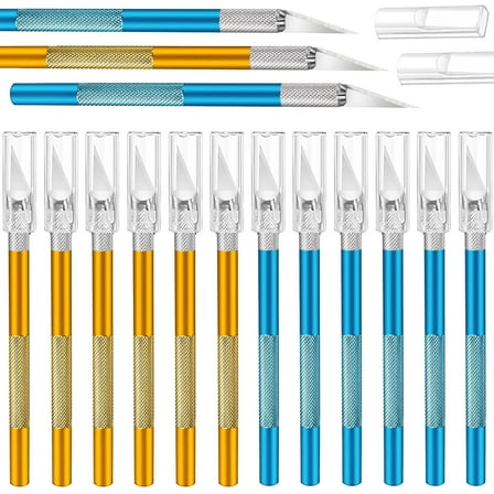 15 Pack Exacto Knife Set, Hobby Knife, Back to School Supplies Craft Knifes Kit for Art, Carving, DIY, Scrapbooking, Art, Cutting, Stencil(Gold and Blue)