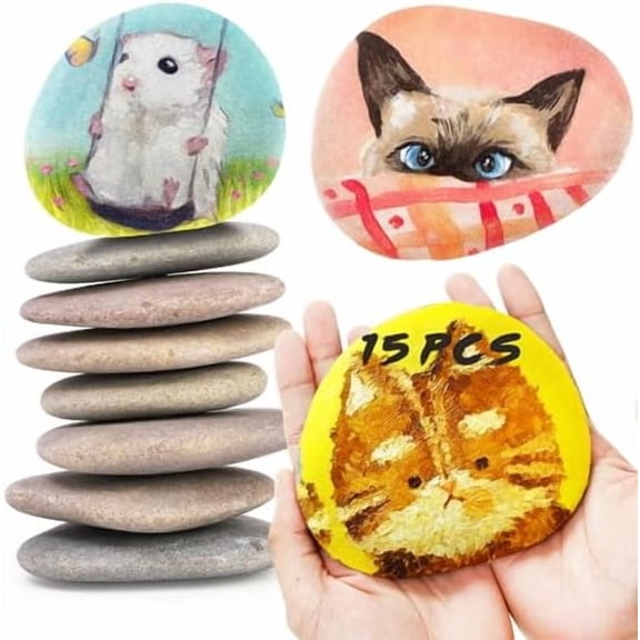 15 Pack Extra Large Flat River Rocks, 3.1-4.7 Inch Smooth Painting Stones, Rock Painting Kit for DIY Arts& Crafts$$Art & Craft