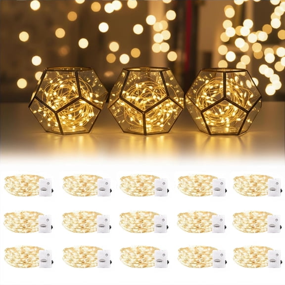 15 Pack Fairy Lights Battery Operated, 7Ft 20 LED Waterproof String Wire Firefly Starry Moon Light for DIY Mason Jars Party Centerpiece Table Valentine's Day Decorations Tree Ornament
