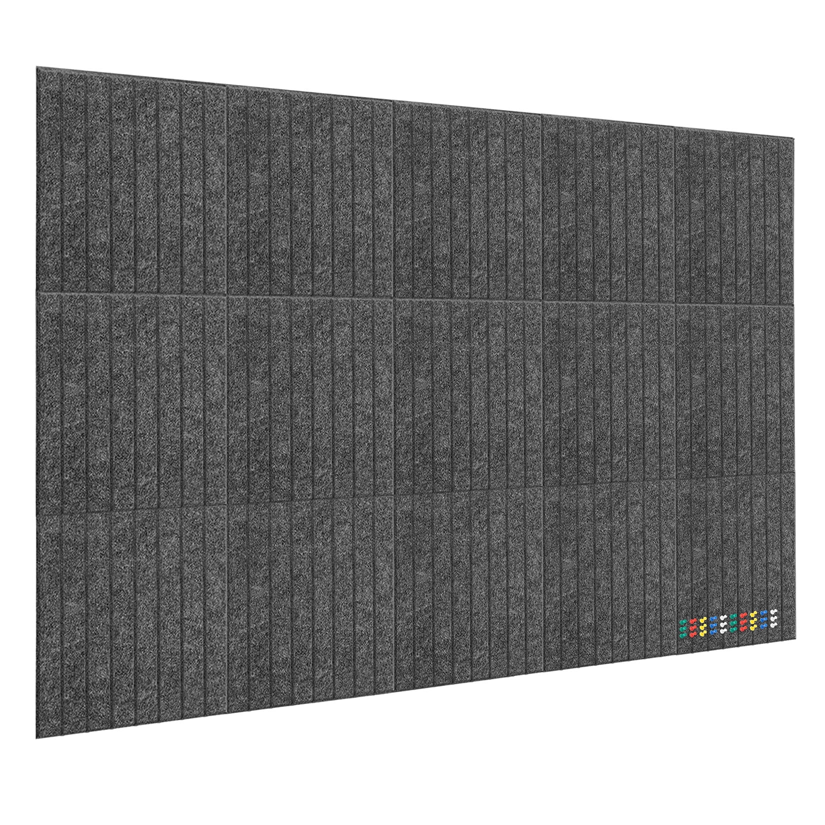 15 Pack Felt Bulletin Board Tiles 12 x 12 Inch Self Adhesive Pin Board Wall Panels with Push Pins Cork Board Alternative for Office Classroom Home Wall Decor, Gray