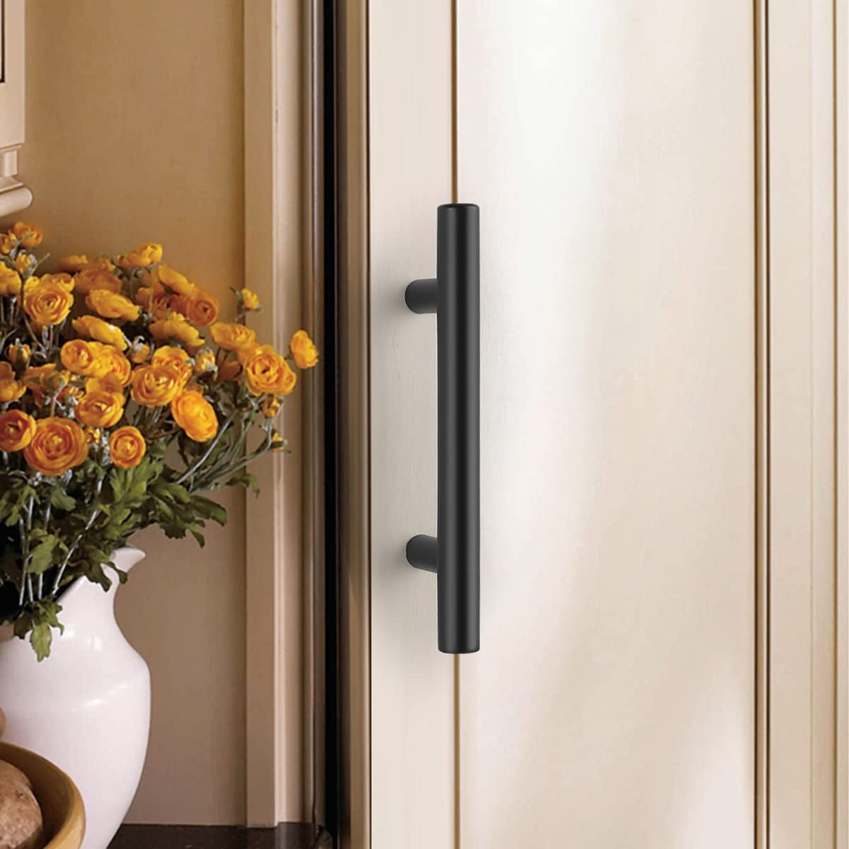 (15 Pack Flat Black Modern Cabinet Handles 2-1/2" Hole Centers Cupboard ...