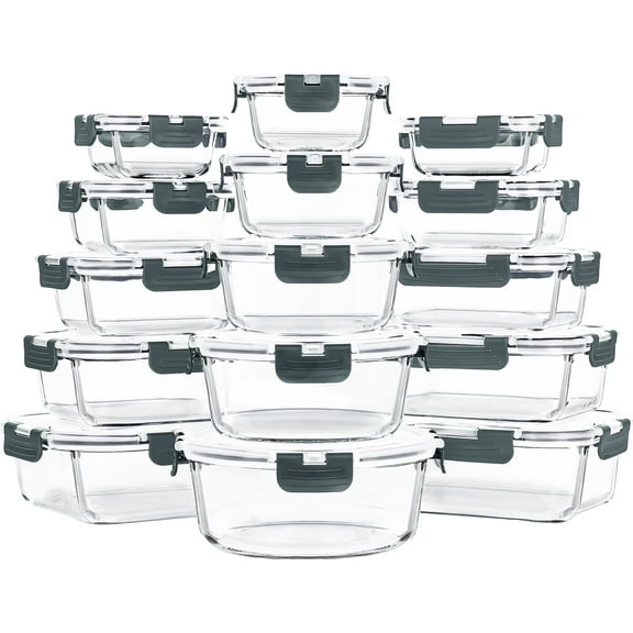 15 Pack Glass Food Storage Containers with Lids Airtight, Glass Meal Prep Containers, Lunch Containers with Lids for Microwave, Oven, Freezer and Dishwasher Safe