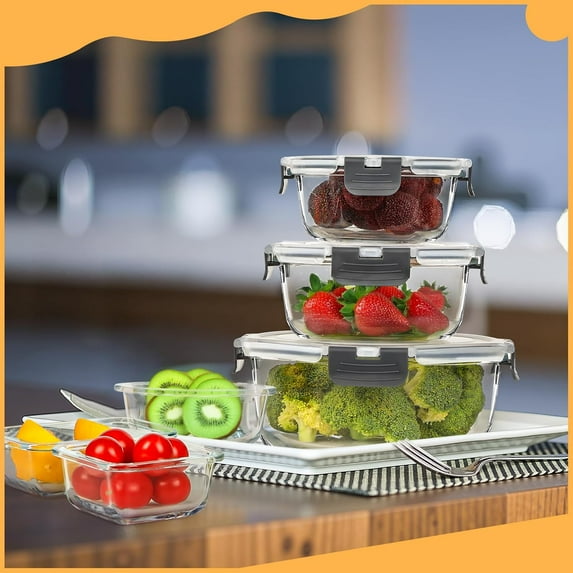 15 Pack Glass Food Storage Containers with Airtight Lids, Microwave Oven Safe, Leak Proof for Meal Prep