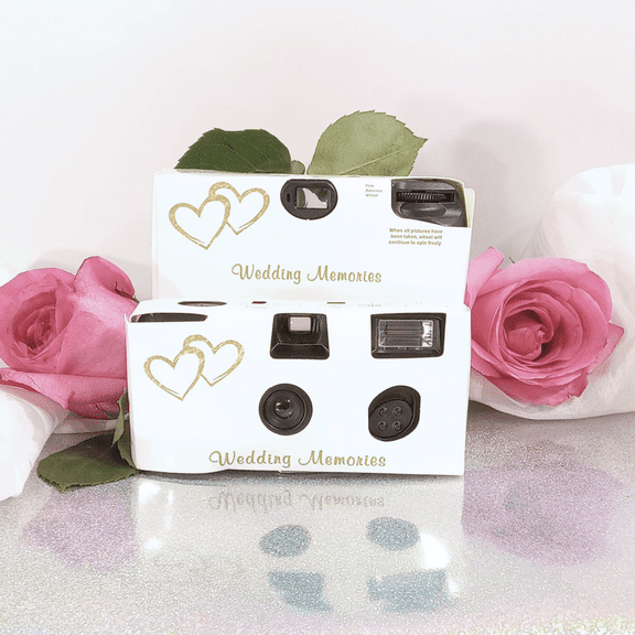 15 Pack Gold Hearts Wedding Memories Disposable Camera, Wedding Camera, Anniversary Camera, from CustomCameraCollection WM-50349-15pk