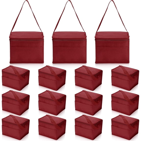 15 Pack Insulated Lunch Bags Bulk,  Cooler Boxes, Leakproof Lunch Boxes Set,  Thermal Coolers, Insulated Beverage Bag for Women Men Work Picnic Beach( Red)