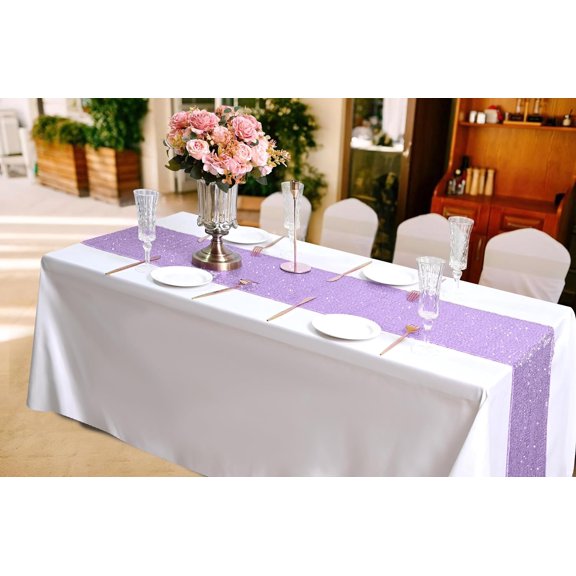 15 Pack Lavender Sequin Table Runners 12x108 Inch Sparkly Glitter Dining Runner for Wedding Banquet Party