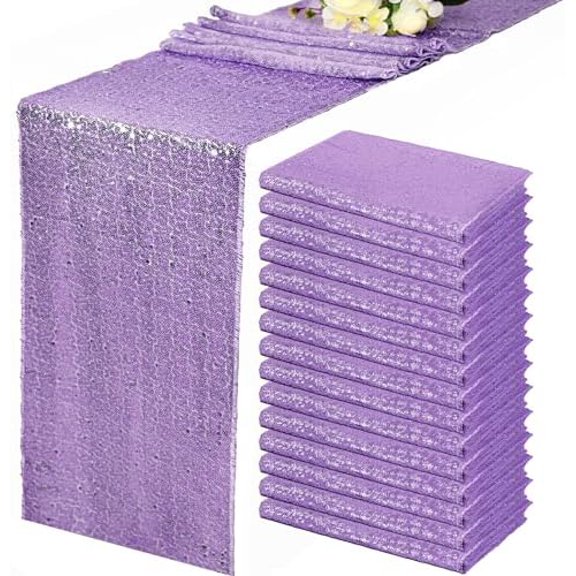 15 Pack Lavender Table Runner Sequin Table Runner 12 X 108 Inch Coffee Table Runners Sparkly Glitter Dining Runner for Wedding Engagement Banquet Dining Baby Bridal Shower Birthday Party Anniversary