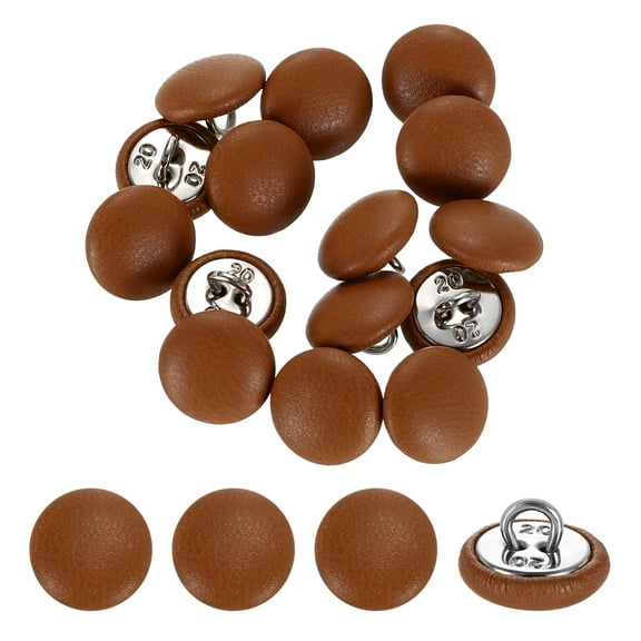 15 Pack Leather Covered Buttons, 12.5mm 20L Round Metal Shank Sewing Buttons Sew on for Clothes Coat Hats, Sofa Decoration, DIY Crafts Making, Light Brown