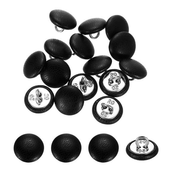15 Pack Leather Covered Buttons, 12.5mm 20L Round Metal Shank Sewing Buttons Sew on for Clothes Coat Hats, Sofa Decoration, DIY Crafts Making, Black