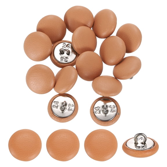 15 Pack Leather Covered Buttons, 15mm 24L Round Metal Shank Sewing Buttons Sew on for Clothes Coat Hats, Sofa Decoration, DIY Crafts Making, Light Orange