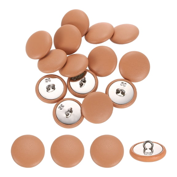 15 Pack Leather Covered Buttons, 20mm 32L Round Metal Shank Sewing Buttons Sew on for Clothes Coat Hats, Sofa Decoration, DIY Crafts Making, Light Orange