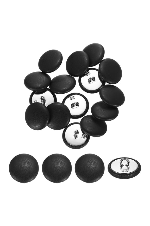 15 Pack Leather Covered Buttons, 20mm 32L Round Metal Shank Sewing Buttons Sew on for Clothes Coat Hats, Sofa Decoration, DIY Crafts Making, Black