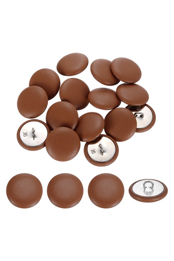 15 Pack Leather Covered Buttons, 23mm 36L Round Metal Shank Sewing Buttons Sew on for Clothes Coat Hats, Sofa Decoration, DIY Crafts Making, Light Brown