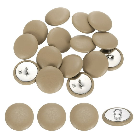 15 Pack Leather Covered Buttons, 23mm 36L Round Metal Shank Sewing Buttons Sew on for Clothes Coat Hats, Sofa Decoration, DIY Crafts Making, Khaki