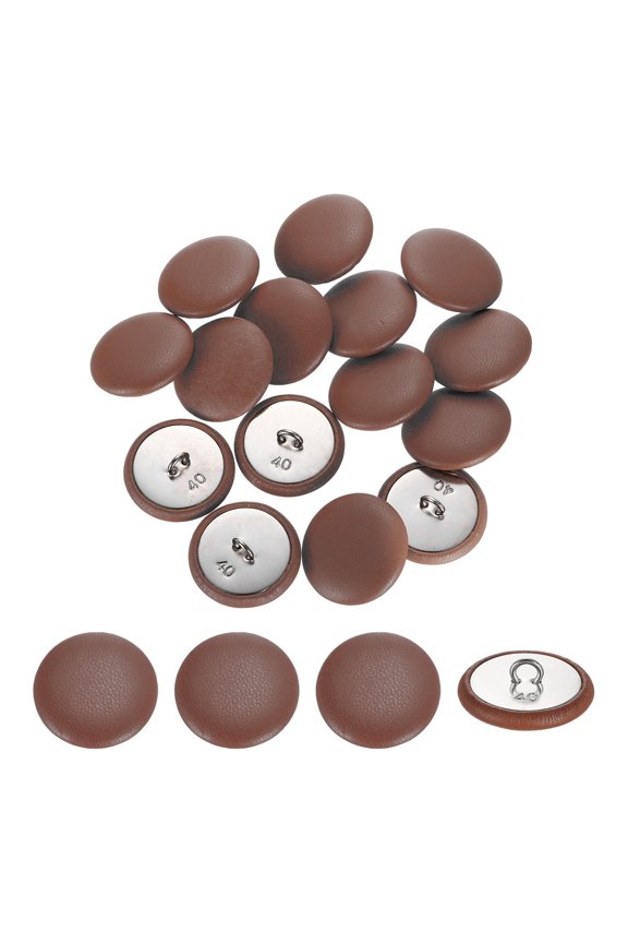 15 Pack Leather Covered Buttons, 25mm 40L Round Metal Shank Sewing Buttons Sew on for Clothes Coat Hats, Sofa Decoration, DIY Crafts Making, Brown