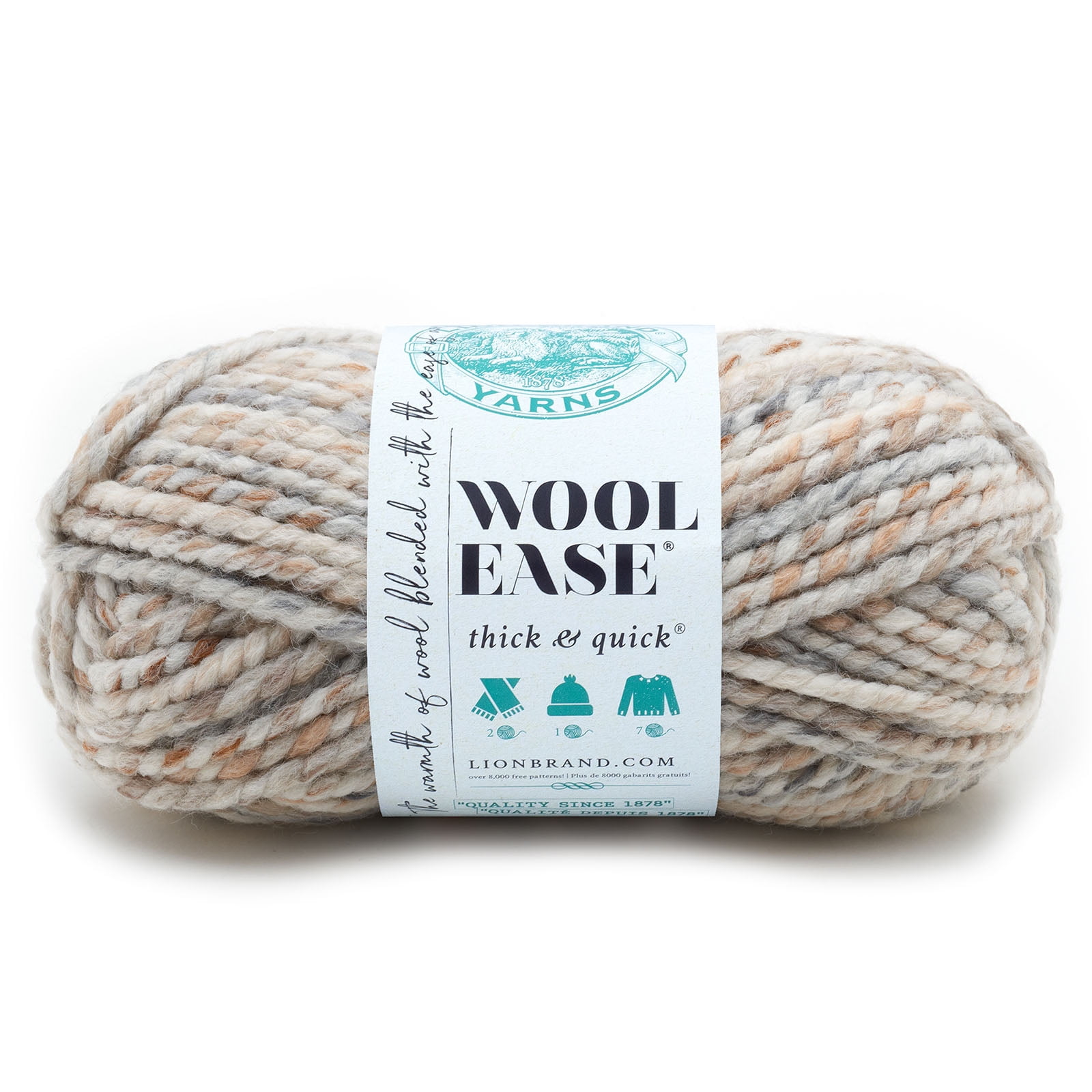 Lion Brand Wool-Ease Thick & Quick Yarn Prints, Stripes & Metallics - Yarn for Knitting, Crochet, Weaving, Arts & Crafts - Fossil, Bulk 15 Pack