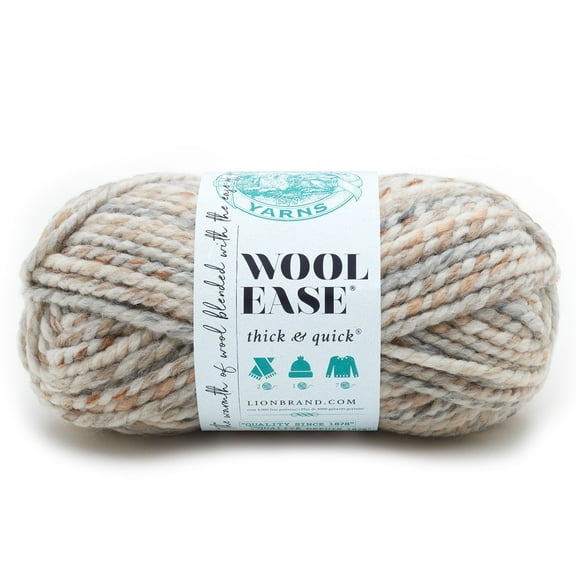 Lion Brand Wool-Ease Thick & Quick Yarn Prints, Stripes & Metallics - Yarn for Knitting, Crochet, Weaving, Arts & Crafts - Fossil, Bulk 15 Pack