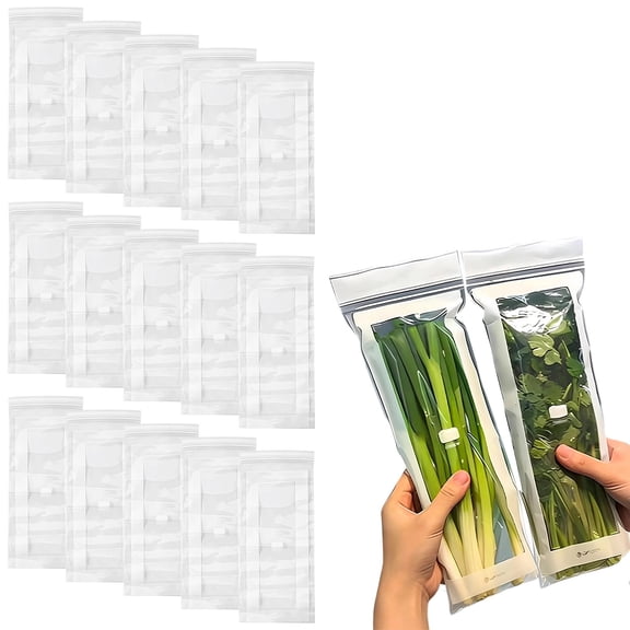 15 Pack Long Food Storage Bags,Reusable Vegetable Storage Bags With Airtight Seal,Clear Refrigerator Organizer Bags For Celery Asparagus Green Onions Meal Prep Freezer Storage