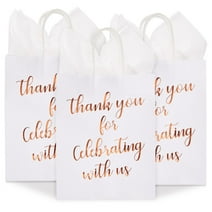 15-Pack Medium Sized Gift Bags with Tissue Paper for Wedding, Rose Gold Foil Thank You for Celebrating With Us Bags with Handles, Kraft Paper (10 x 8 x 4 Inches)