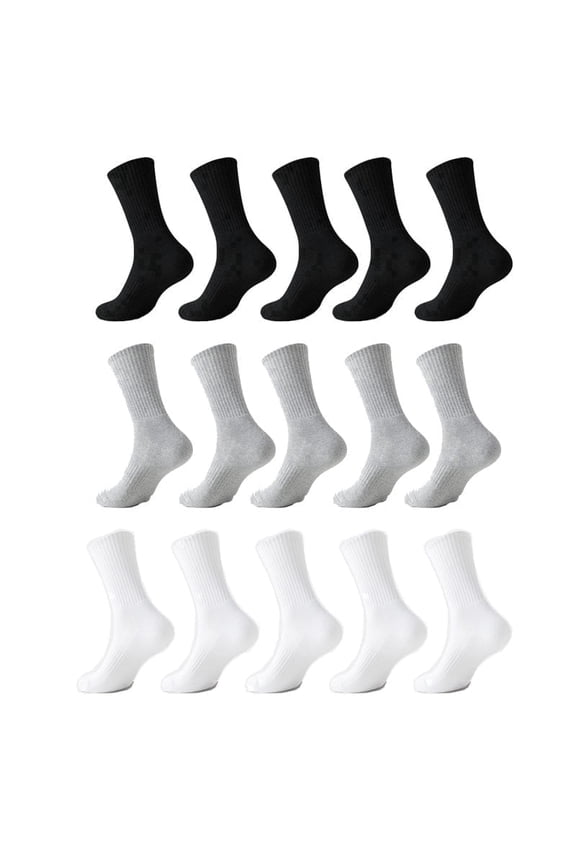 15 Pack Mens 100% Cotton Non Elastic Gentle Grip Top Socks Soft Casual Daily Foot Socks Black White Gray