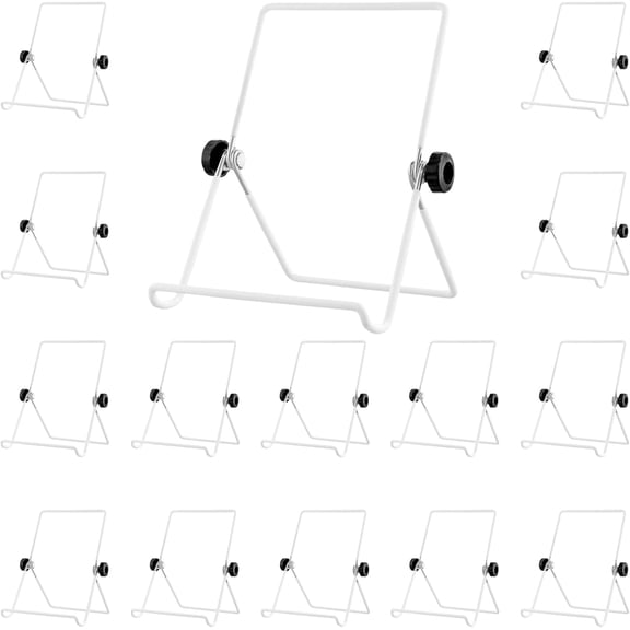 15 Pack Metal Wire Easel Display Stands, 7 x 5.5 Inch Adjustable Wire Foldable Holder, White Wire Easels for Display Kitchenware, Photos, Artwork, Picture Frame, Book