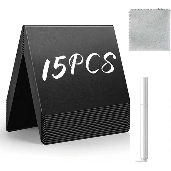 Beloadence 15 Pack Mini Chalkboard Signs 4"x3" - Shatterproof Small Food Labels for Party Buffet & Bakery - Erasable L-Shape Table Numbers with 1 Liquid Markers & Cleaning Rag