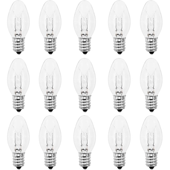 15 Pack Night Light Bulbs 7 Watt Clear Light Bulbs for Night Lights,Window Candles,Decorative Candle Light Bulbs- E12 Base C7 Replacement Bulbs - 7 Watt Warm White Small Light Bulb