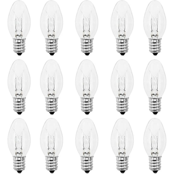 15 Pack Night Light Bulbs 7 Watt Clear Light Bulbs for Night Lights,Window Candles,Decorative Candle Light Bulbs- E12 Base C7 Replacement Bulbs - 7 Watt Warm White Small Light Bulb