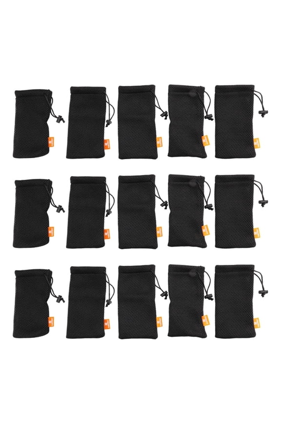 15-Pack Nylon Mesh Drawstring Storage Pouch Bag - 3.5 x 7.3 Inch Multi Purpose Outdoor Activity Pouch(Black),15 pcs x Storage Bag,black