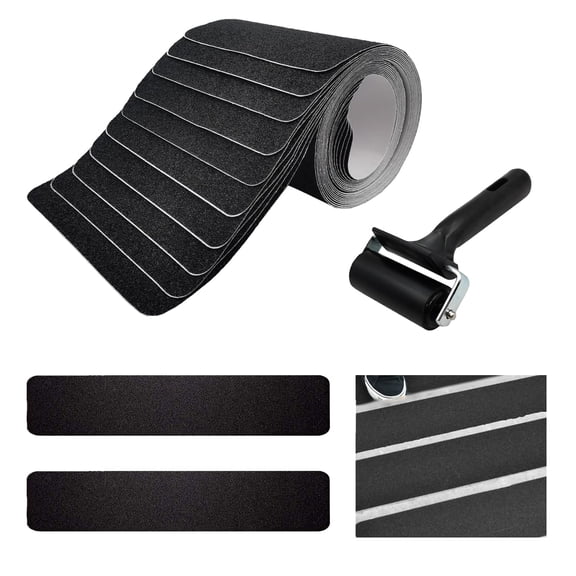 15 Pack Outdoor Non Slip Stair Treads, 24" x 4" Pre-cut Anti Slip Tape Strips with Roller, Weather Resistant Grip Tape for Steps Wooden Indoor Staircase Floor Ramp Ladder