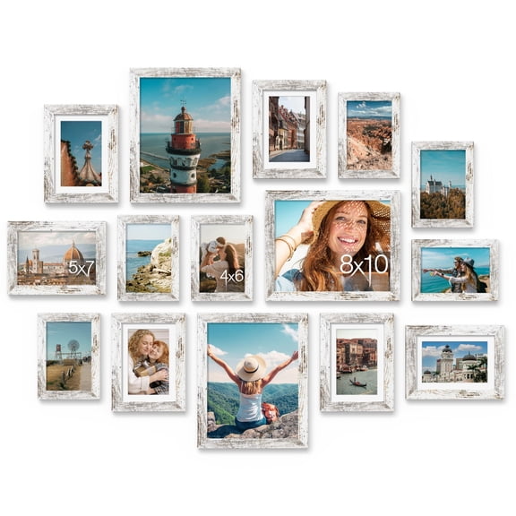 15 Pack Picture Frames Collage Wall Decor For Mounting Or Tabletop Display Gallery Frame Set Family Multi Sizes Including 3pcs 8x10 6pcs 5x7 4x6 Distressed White