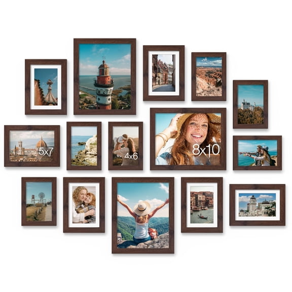 15 Pack Picture Frames Collage Wall Decor For Mounting Or Tabletop Display  Gallery Frame Set Family Multi Sizes Including 3pcs 8x10 6pcs 5x7 4x6 Light Brown