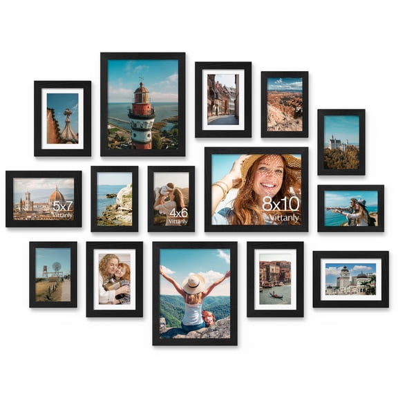 15 Pack Picture Frames Collage Wall Decor for Mounting or Tabletop Display, Gallery Frame Set for Family, Multi Sizes Including 3pcs 8x10, 6pcs 5x7, 6pcs 4x6, Brown