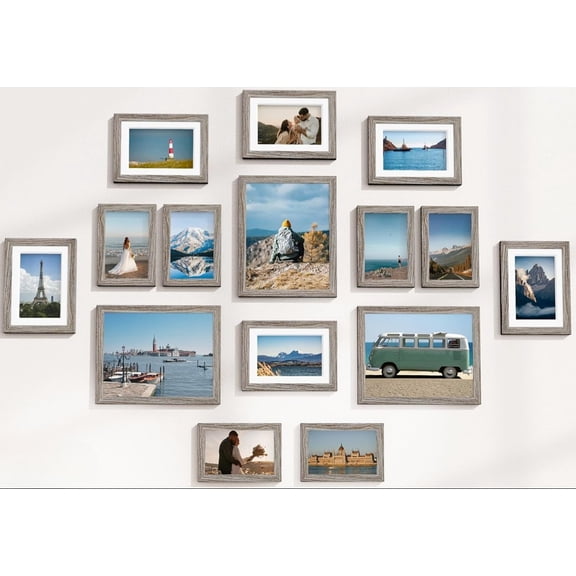 15 Pack Picture Frames Collage Wall Decor for Mounting or Tabletop Display, Gallery Frame Set for Family, Multi Sizes Including 3pcs 8x10, 6pcs 5x7, 6pcs 4x6, Dark Grey