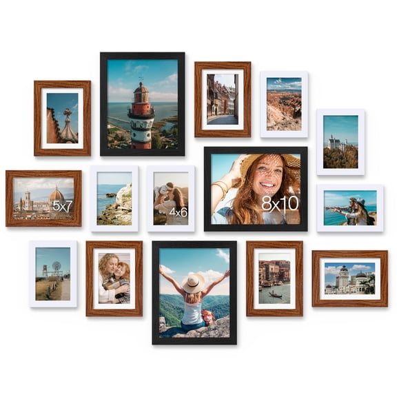 15 Pack Picture Frames Collage Wall Decor  Multi Sizes Including 3pcs 8x10 6pcs 5x7 And 4x6 Photo Gallery Frame Set For Or Tabletop Display Black Walnut Brown White