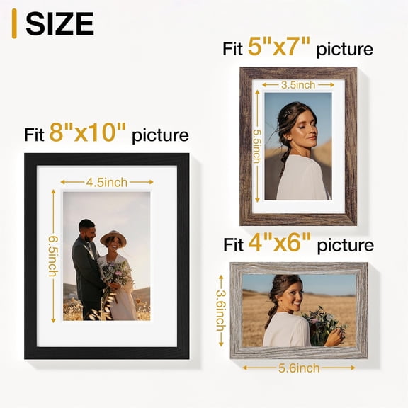 15 Pack Picture Frames Collage Wall Decor, Multi Sizes Including 3pcs 8x10, 6pcs 5x7 and 6pcs 4x6 Photo Frames, Gallery Frame Set for Wall or Tabletop Display, Black, Brown and Dark Grey