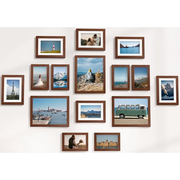 15 Pack Picture Frames Collage Wall Decor, Multi Sizes Including 3pcs 8x10, 6pcs 5x7 and 6pcs 4x6 Photo Frames, Gallery Frame Set for Wall or Tabletop Display, Walnut Brown