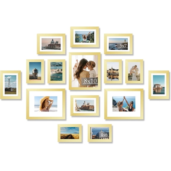 15 Pack Picture Frames Collage Wall Decor for Wall  or Tabletop, Gallery Wall Frame Set for Family, Multi Sizes Photo Frames Collage Including 3 count 8x10, 6 count 5x7, 6 count 4x6,
