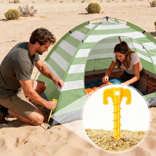 15 Pack Plastic Spiral Tent Stakes - 10 Inch Heavy Duty Screw-in Sand Anchors Pegs - Windproof Plastic Ground Anchor Stakes for Secure Tents, Inflatables, Canopies, Tarps, Garden Structures