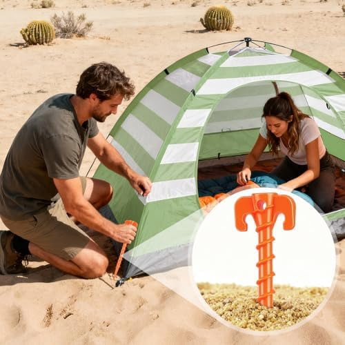 15 Pack Plastic Spiral Tent Stakes - 10 Inch Heavy Duty Screw-in Sand Anchors Pegs - Windproof Plastic Ground Anchor Stakes for Secure Tents, Inflatables, Canopies, Tarps, Garden Structures