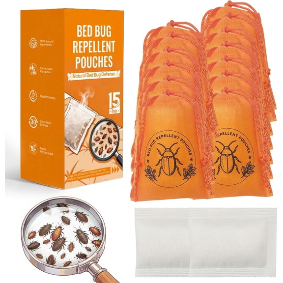 15 Pack Powerful Bed Bug Repellent Pouches, Natural Ingredients Killer & Mite Spray Safe for Pet Child, Home, 30 Days Long-Lasting Protection, Easy to Use Bomb