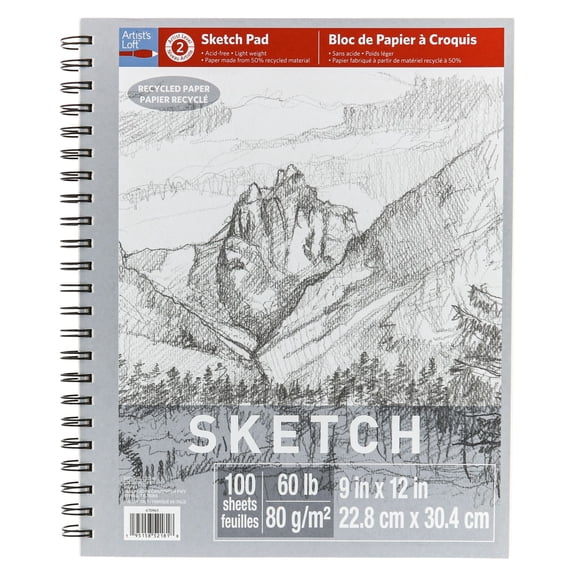 Artist's Loft Recycled Sketch Paper Pad, 9" x 12", 15 Pack