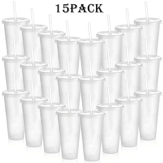 15 Pack Reusable Plastic Cups With Straws And Lids, 24oz Durable Cups Coffee Cups Large Leak-Proof Bottles Travel Cups Party Bulk