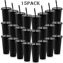 15 Pack Reusable Plastic Cups With Straws And Lids, 24oz Durable Cups Coffee Cups Large Leak-Proof Bottles Travel Cups Party Bulk