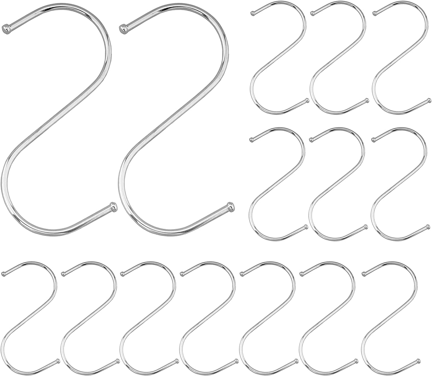 15 Pack S Hooks, Round Heavy Duty Stainless Steel Hanging S Shaped ...