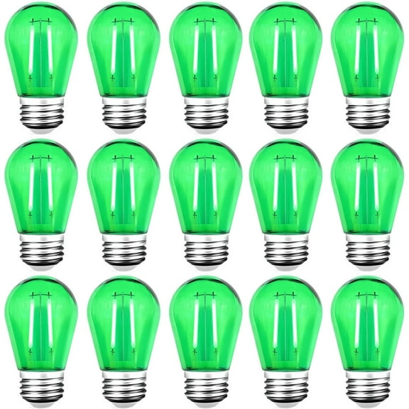 15 Pack S14 YANTON String Light Bulbs, Shatterproof 2 Watt Green Replacement Bulbs for Outdoor String Light, Waterproof Decorative E26 Base Green Filament Edison Christmas Light Bulbs