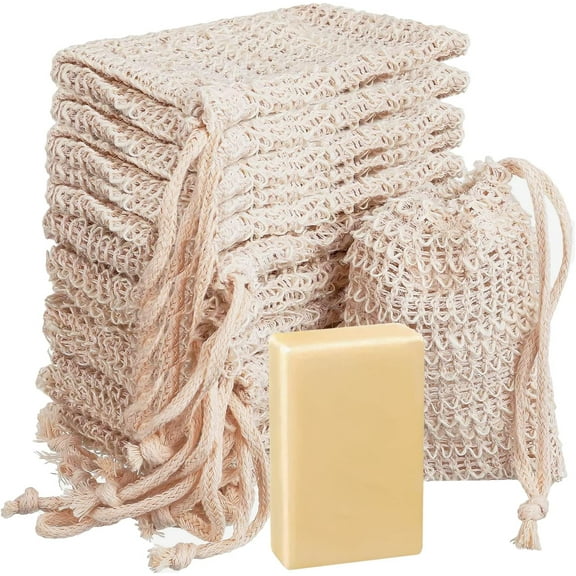 15 Pack Soap Bag, TACYKIBD Natural Sisal Soap Saver Bag with Drawstring, Exfoliating Soap Pouch for Foaming Drying Soap Mesh for Message Peeling Bath Shower Scrubber Use